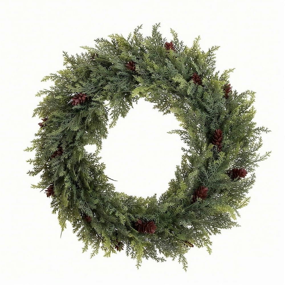 Yuss 15.7-Inch Artificial Cedar and Pine Cone Christmas Wreath: $23.98 Yuss 15.7-Inch Artificial Cedar and Pine Cone Christmas Wreath: $23.98