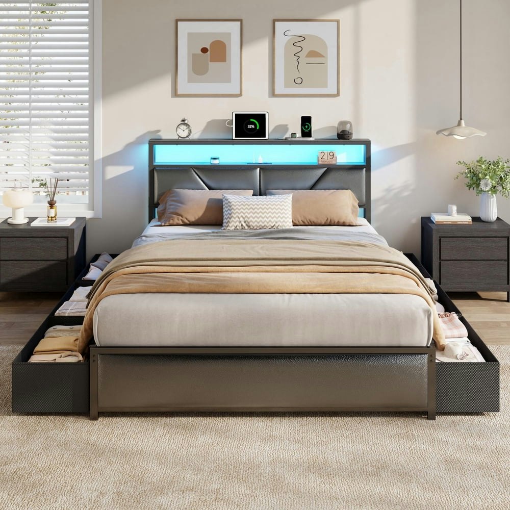 Satifur Queen Upholstered Platform Bed Frame with 6 Storage Drawers: $183.99 Satifur Queen Upholstered Platform Bed Frame with 6 Storage Drawers: $183.99