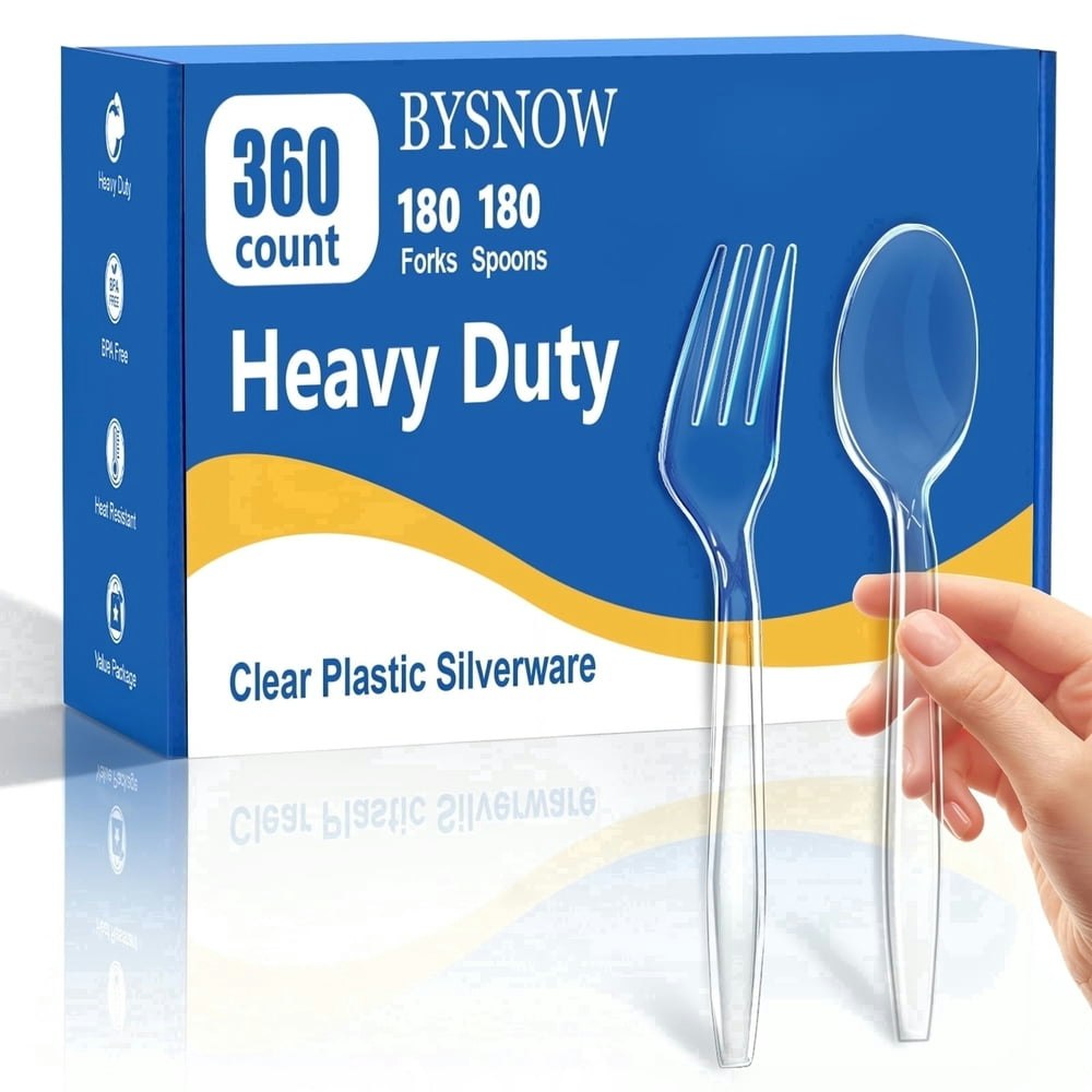 Bysnow Clear Plastic Forks and Spoons 360-Pack: $19.59 Bysnow Clear Plastic Forks and Spoons 360-Pack: $19.59