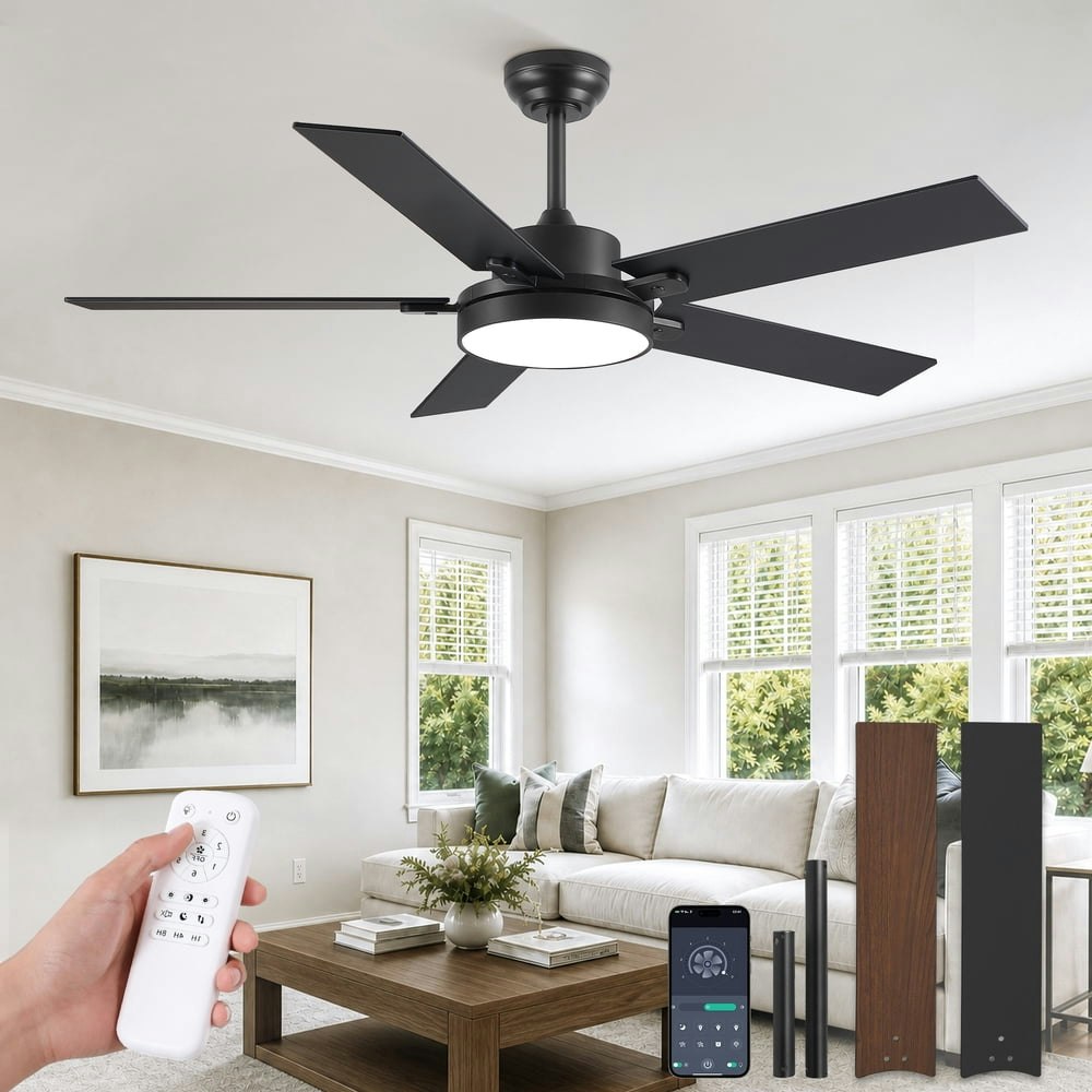 Lokivas 52-Inch Modern Black Ceiling Fan with LED Light: $74.99 Lokivas 52-Inch Modern Black Ceiling Fan with LED Light: $74.99