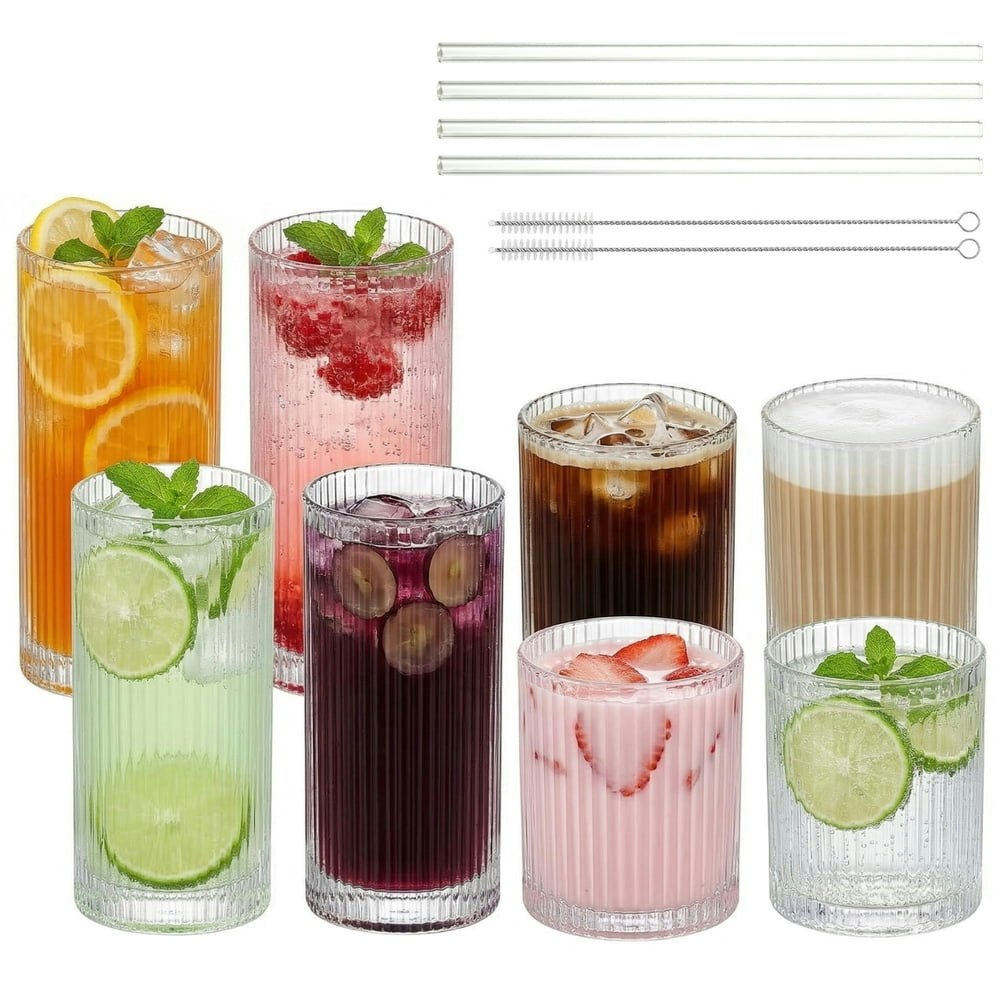 Ribbed Clear Drinking Glassware 8-Piece Set: $36.99 Ribbed Clear Drinking Glassware 8-Piece Set: $36.99