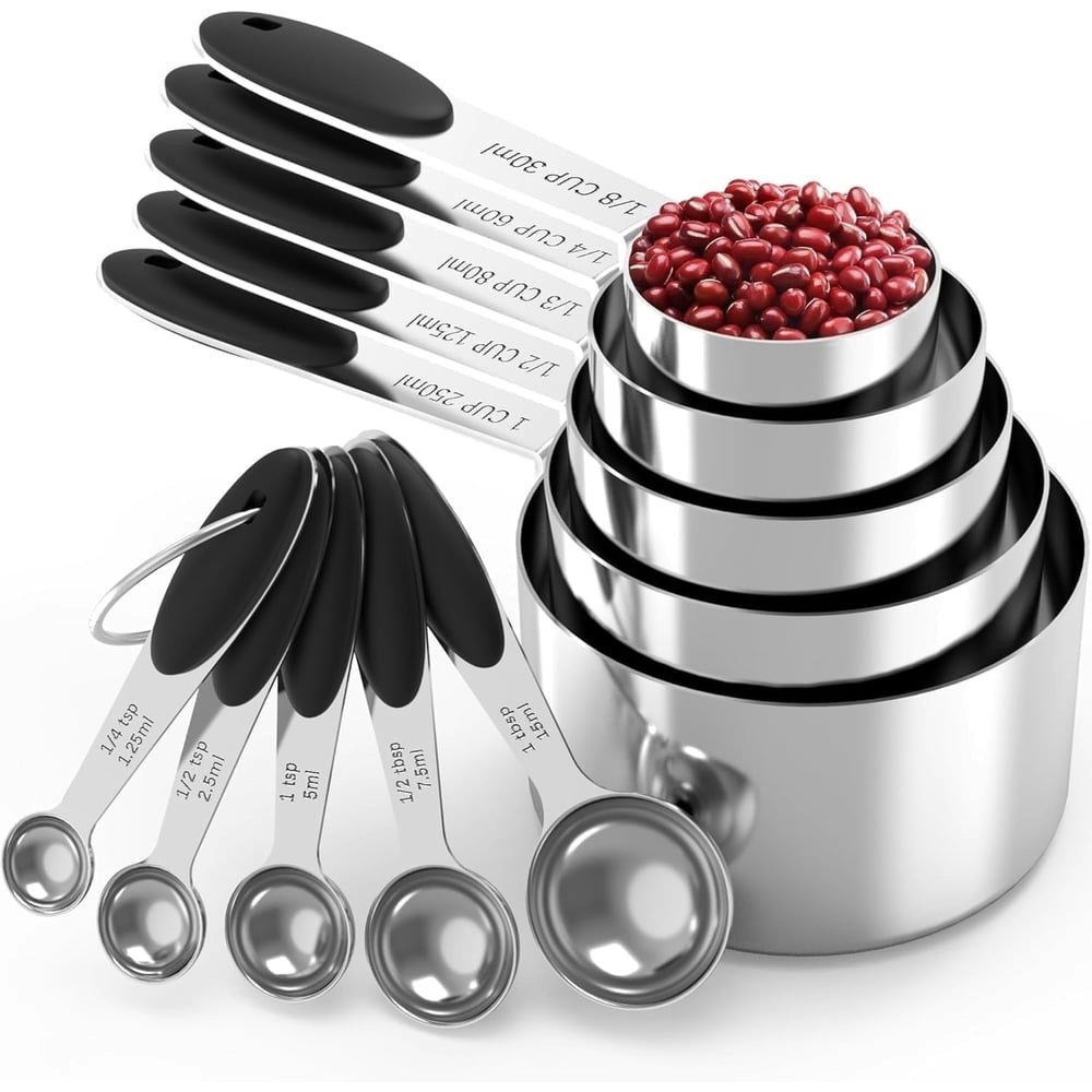 Minteem 10-Piece Stainless Steel Measuring Cups and Spoons Set: $11.99 Minteem 10-Piece Stainless Steel Measuring Cups and Spoons Set: $11.99