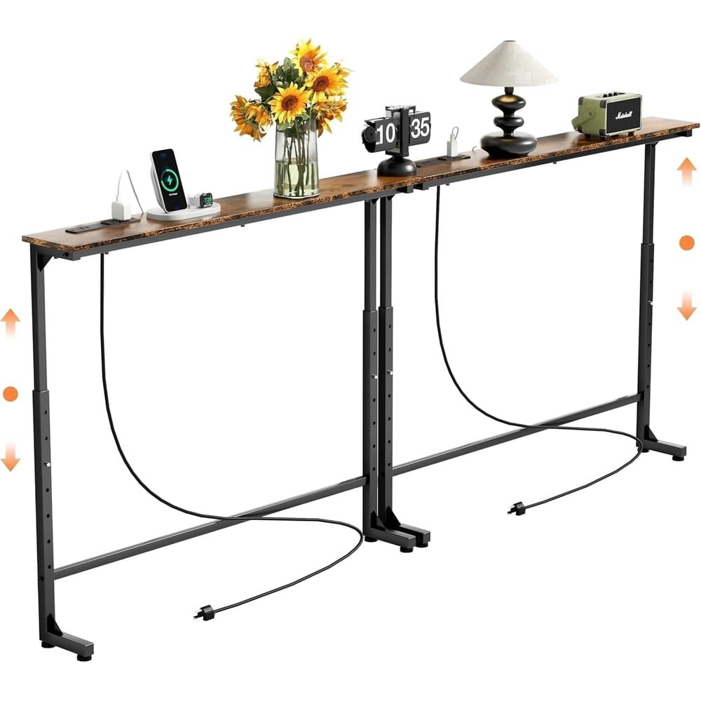 78.7-inch Adjustable Height Narrow Console Table with Charging Station: $72.99 78.7-inch Adjustable Height Narrow Console Table with Charging Station: $72.99