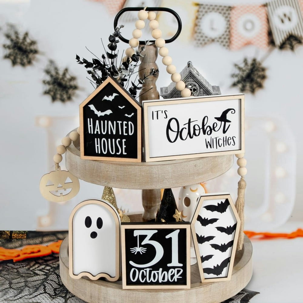 Halloween Tiered Tray Wooden Decor 6-Piece Set: $14.99 Halloween Tiered Tray Wooden Decor 6-Piece Set: $14.99