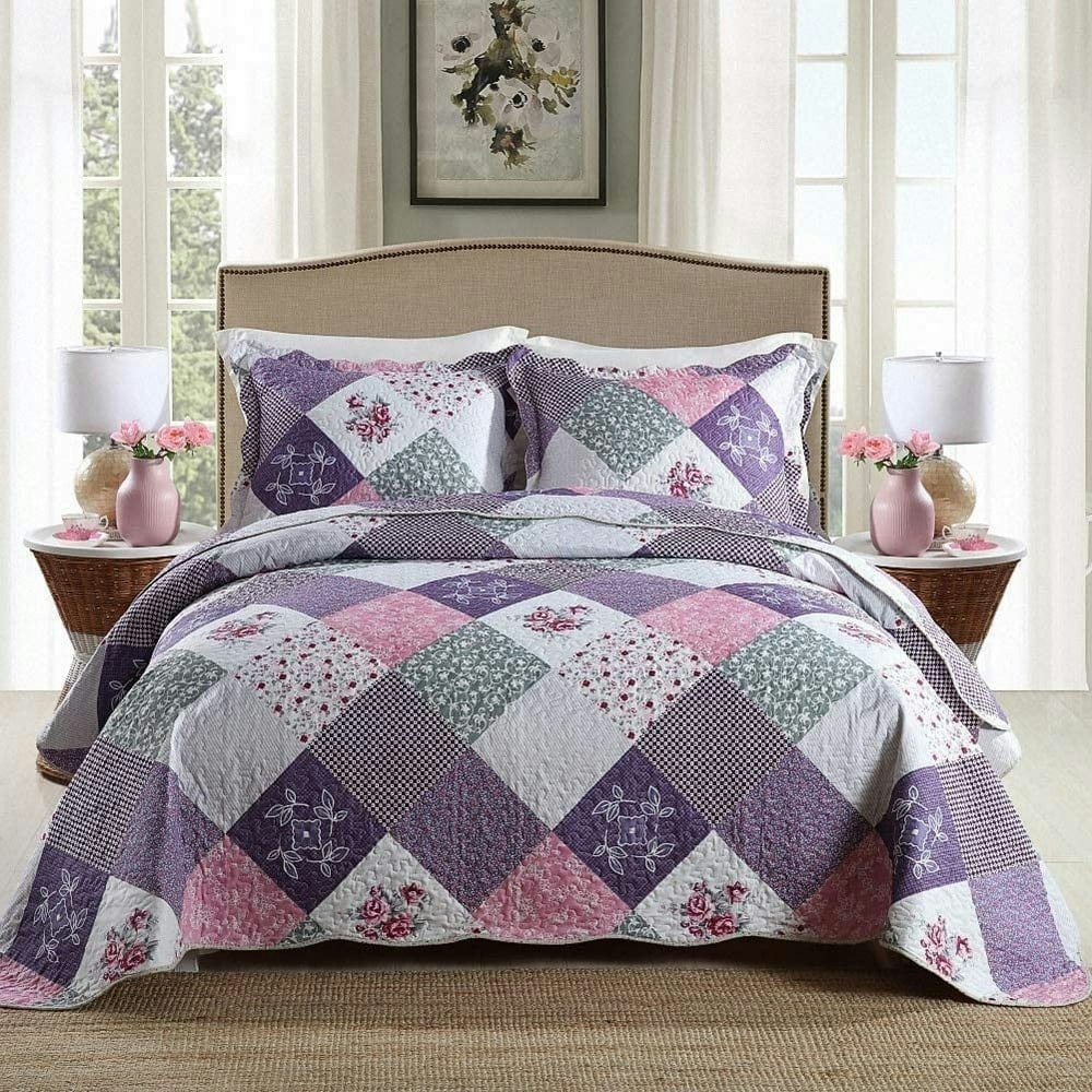 Ewayby King 3-Piece Floral Patchwork Quilt Set: $43.99 Ewayby King 3-Piece Floral Patchwork Quilt Set: $43.99