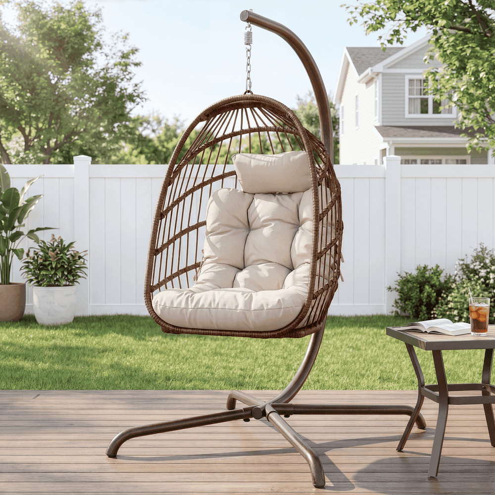 Radiata Outdoor Foldable Hanging Egg Chair with Stand: $158 Radiata Outdoor Foldable Hanging Egg Chair with Stand: $158