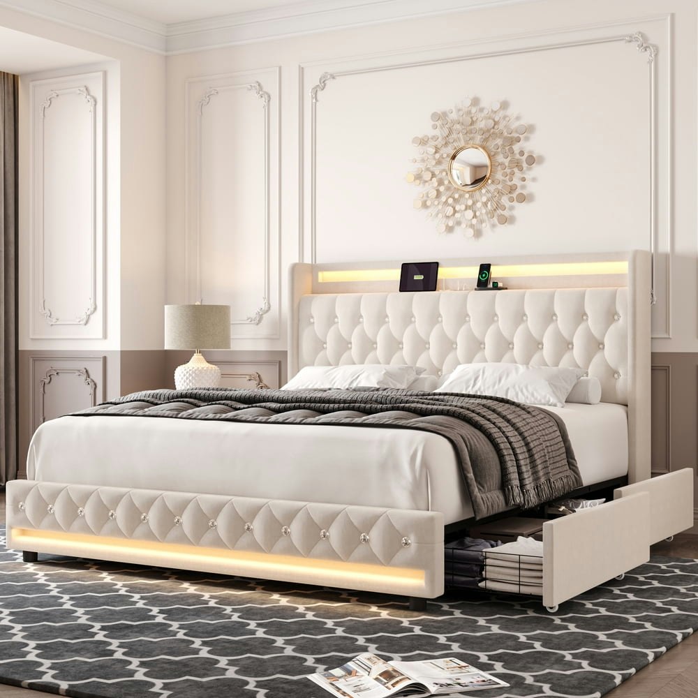 Homfa Queen LED Upholstered Platform Bed Frame with Drawers: $259.99 Homfa Queen LED Upholstered Platform Bed Frame with Drawers: $259.99