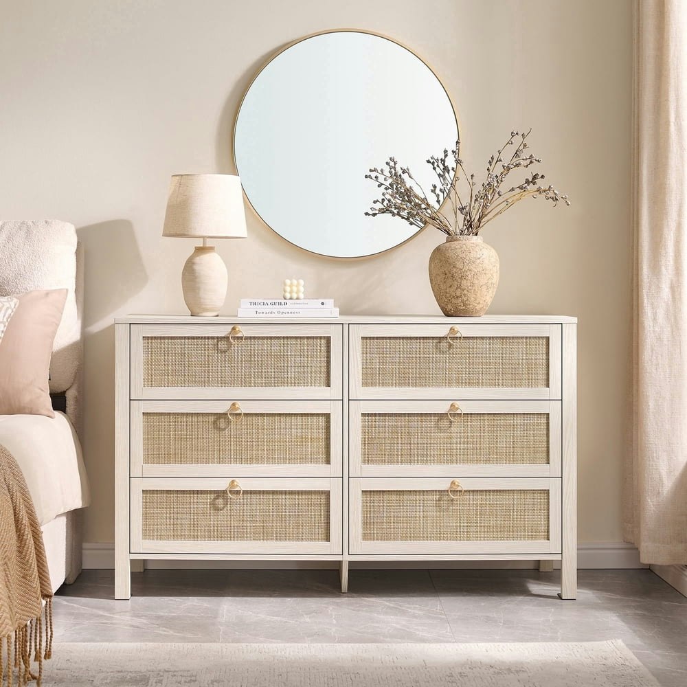 Sicotas 51.14-inch 6-Drawer Rattan Dresser: $339.99