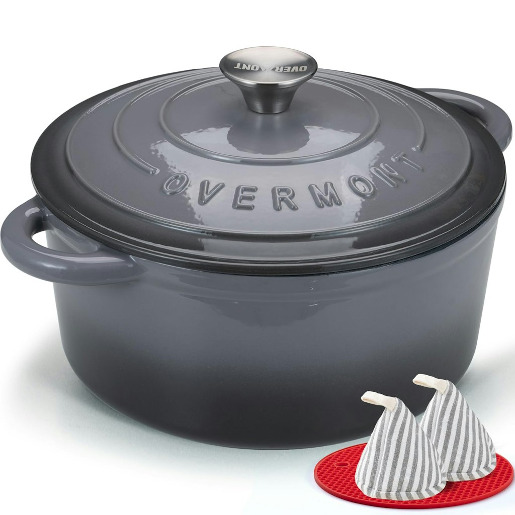 Overmont 7-Quart Enameled Cast Iron Dutch Oven w/ Handle Covers: $40 Overmont 7-Quart Enameled Cast Iron Dutch Oven w/ Handle Covers: $40