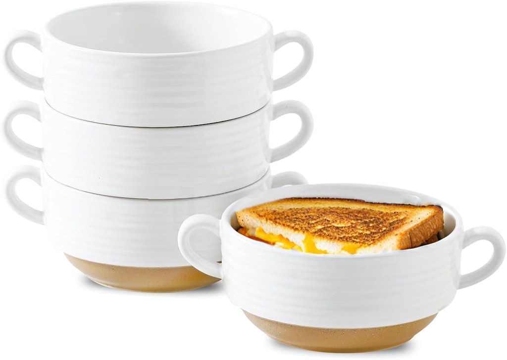 4 Ceramic Soup Bowls w/ Handles: $16 4 Ceramic Soup Bowls w/ Handles: $16