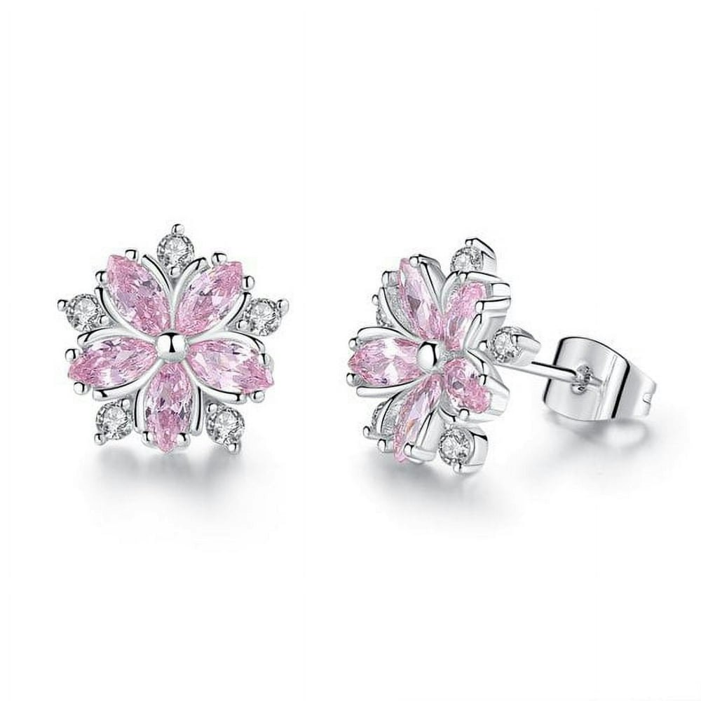 14k White Gold Plated Pink Sapphire Flower Earrings: $14.99 14k White Gold Plated Pink Sapphire Flower Earrings: $14.99