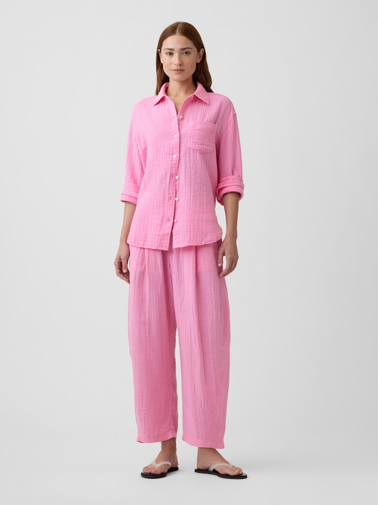 Mid Rise Pull-On Barrel Gauze Pants: $23.99