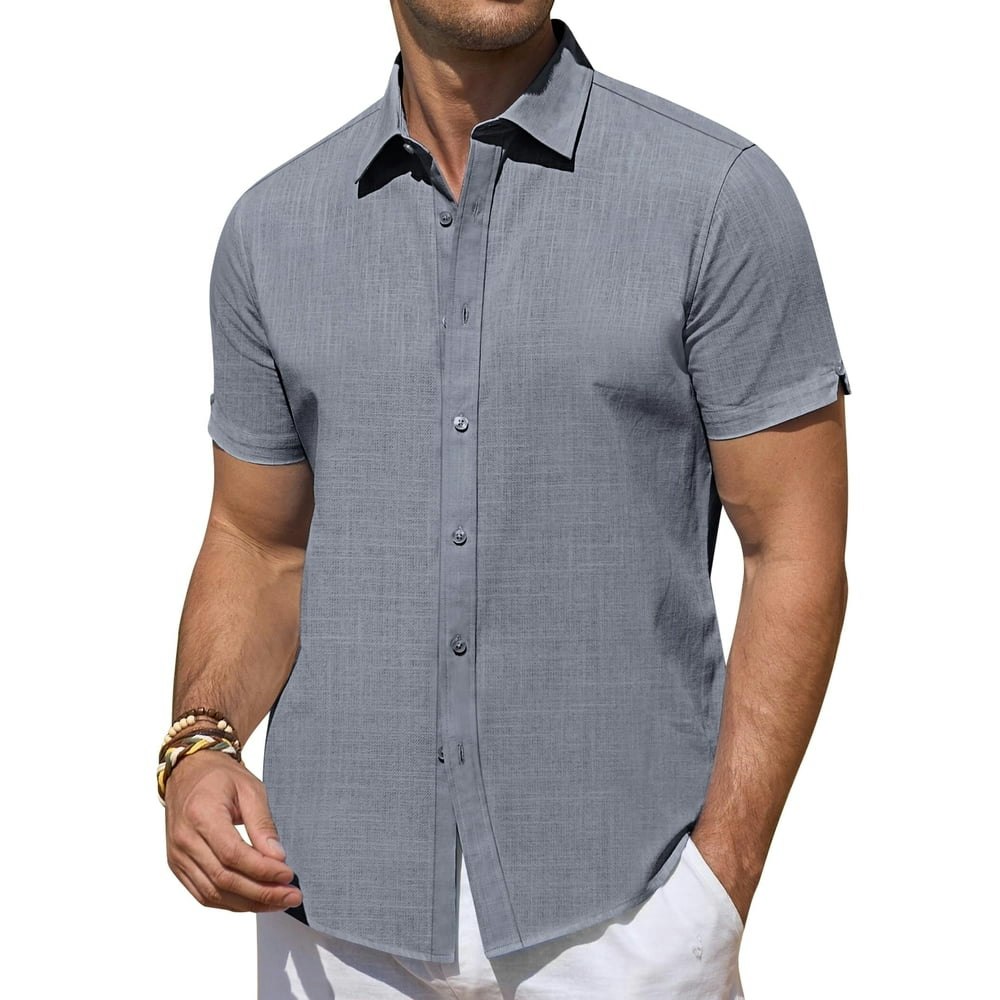 Youclos Men's Short Sleeve Linen Button Down Shirt: $14.89