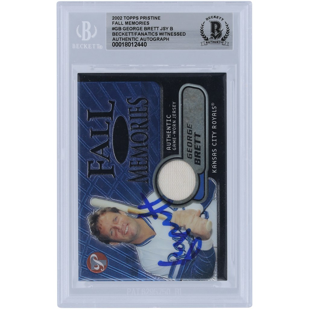 George Brett Kansas City Royals Autographed 2002 Topps Pristine Jersey Relic Card: $449.99 George Brett Kansas City Royals Autographed 2002 Topps Pristine Jersey Relic Card: $449.99