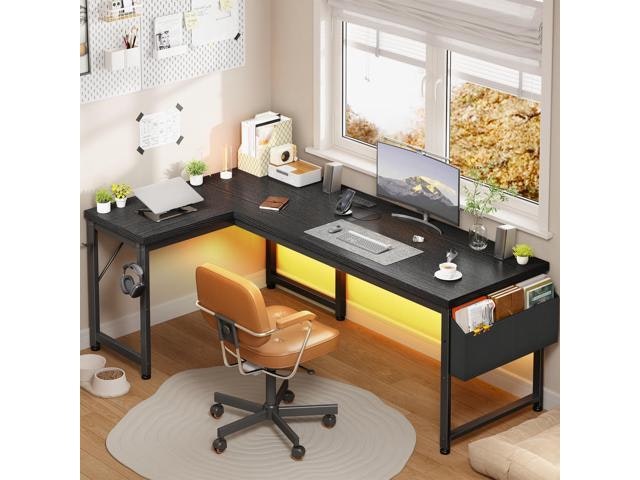63-Inch L-Shaped Home Office Desk with Power Outlets and LED Lights: $159.99 63-Inch L-Shaped Home Office Desk with Power Outlets and LED Lights: $159.99