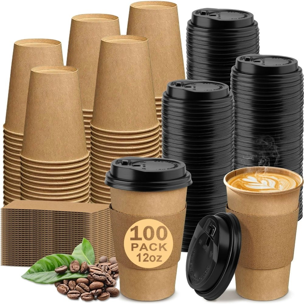 12-oz. Paper Coffee Cups with Lids and Sleeves 100-Pack: $22.59 12-oz. Paper Coffee Cups with Lids and Sleeves 100-Pack: $22.59