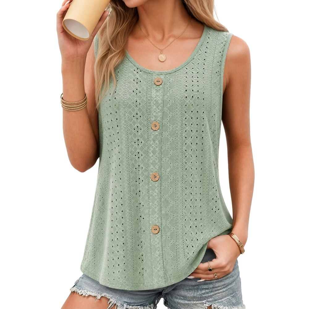 Moyiko Women's Eyelet Crew Neck Tank Top: $13.98 Moyiko Women's Eyelet Crew Neck Tank Top: $13.98