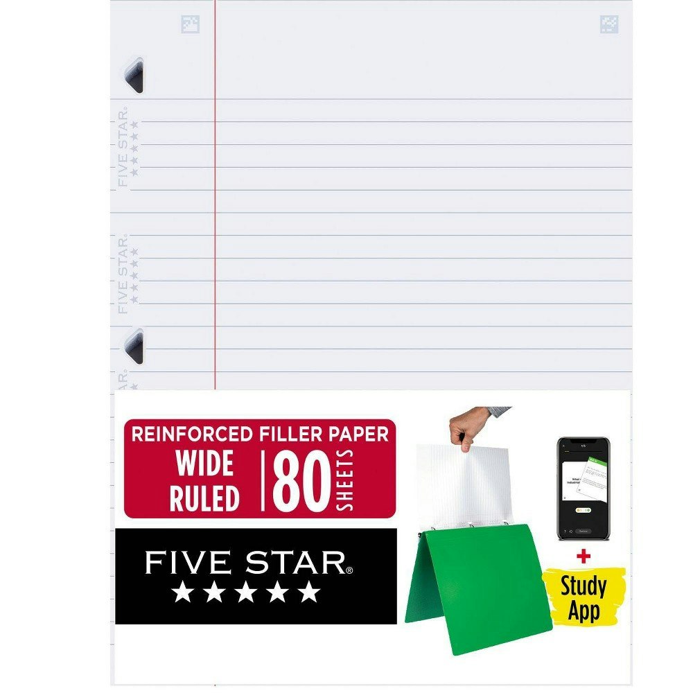Five Star 80-Count Wide Ruled Reinforced Filler Paper: $3.59