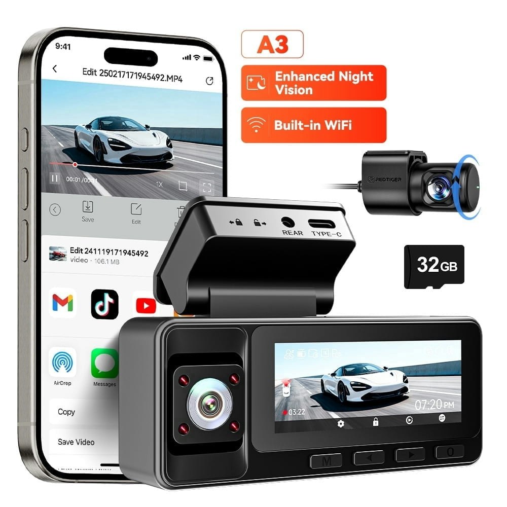 Redtiger A3 3-Channel 2.5K Dash Camera: $76.99 Redtiger A3 3-Channel 2.5K Dash Camera: $76.99