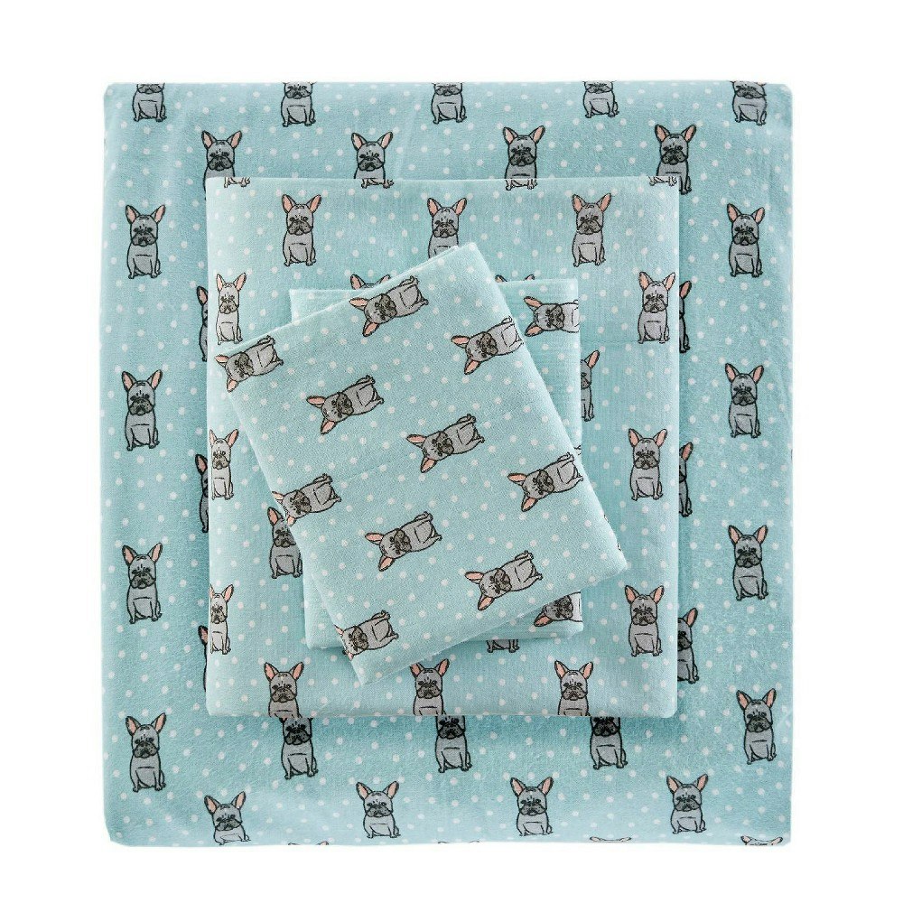 Twin French Bulldog Flannel Sheet Set: $31.99