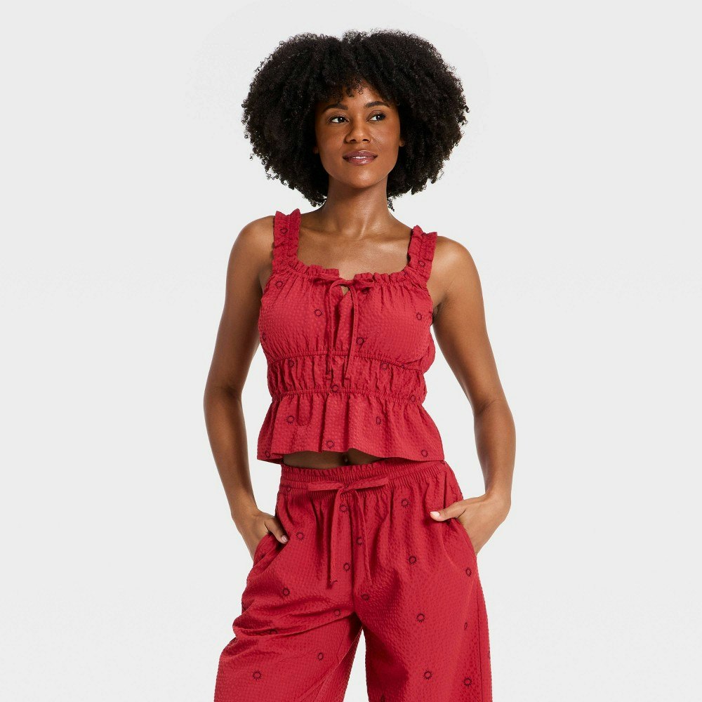 Auden Women's Ruffle Seersucker Tie-Front Tank Top: $20 Auden Women's Ruffle Seersucker Tie-Front Tank Top: $20
