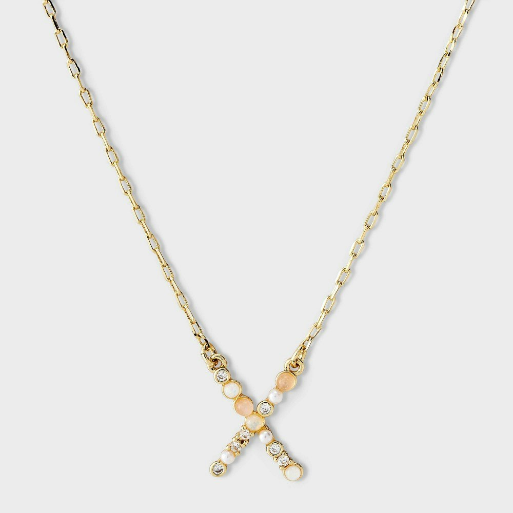 14k Gold Dipped Opal Pearl & Cubic Zirconia Letter X Initial Necklace: $17 14k Gold Dipped Opal Pearl & Cubic Zirconia Letter X Initial Necklace: $17