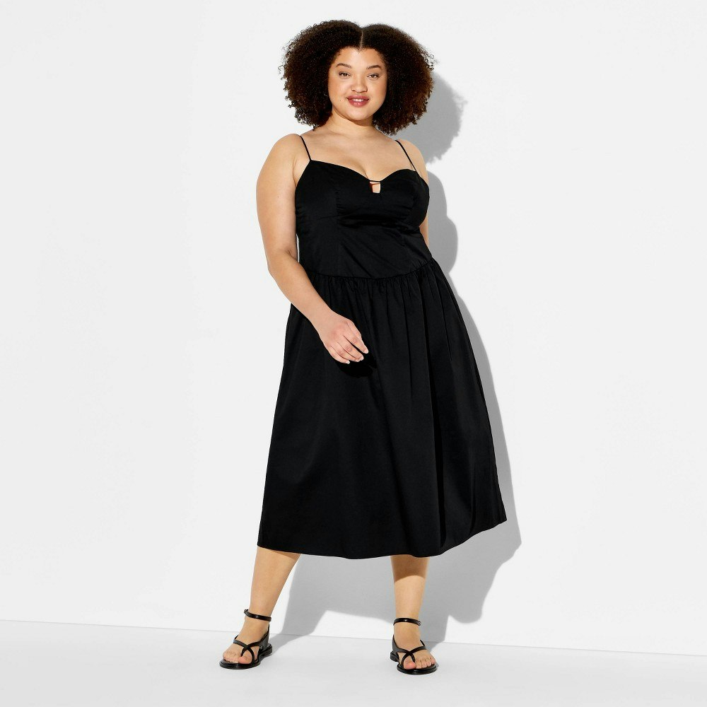 Wild Fable Women's Keyhole Poplin Midi Dress 1X: $40 Wild Fable Women's Keyhole Poplin Midi Dress 1X: $40