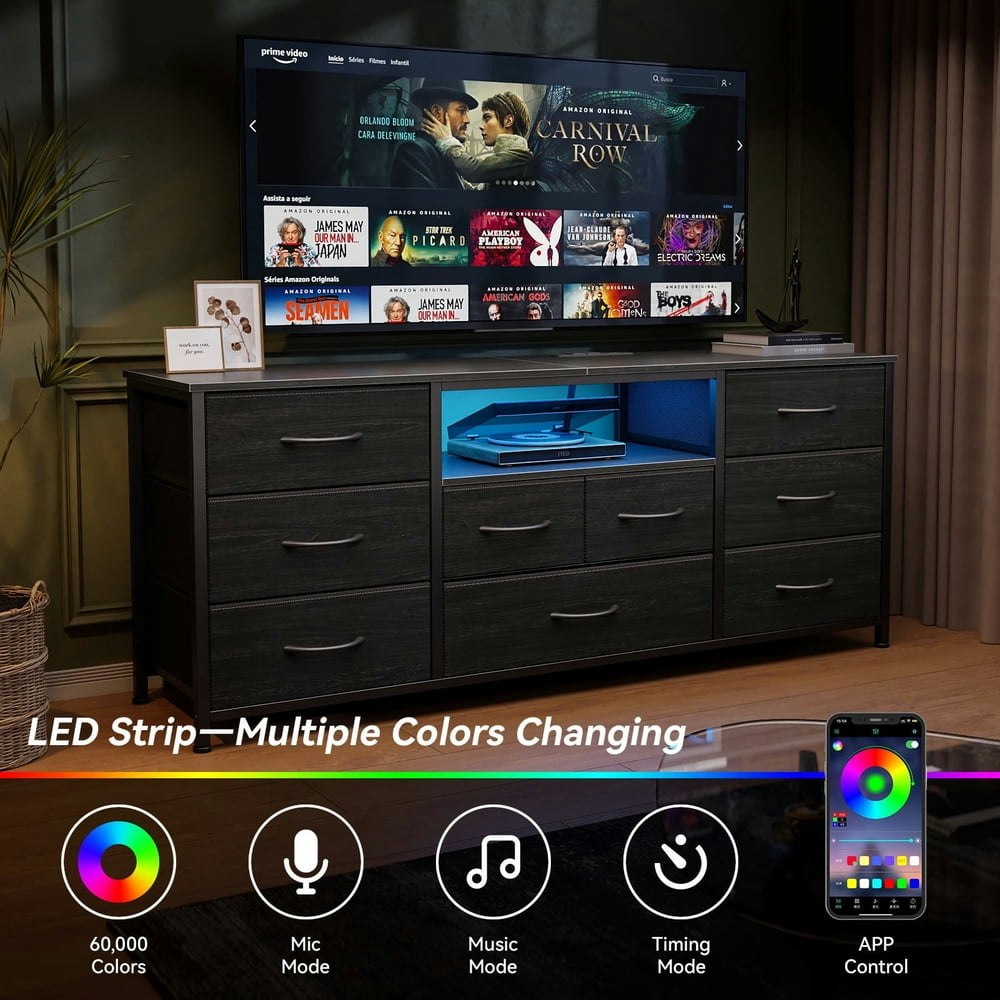 Satifur 9-Drawer Fabric Dresser with LED: $72.69