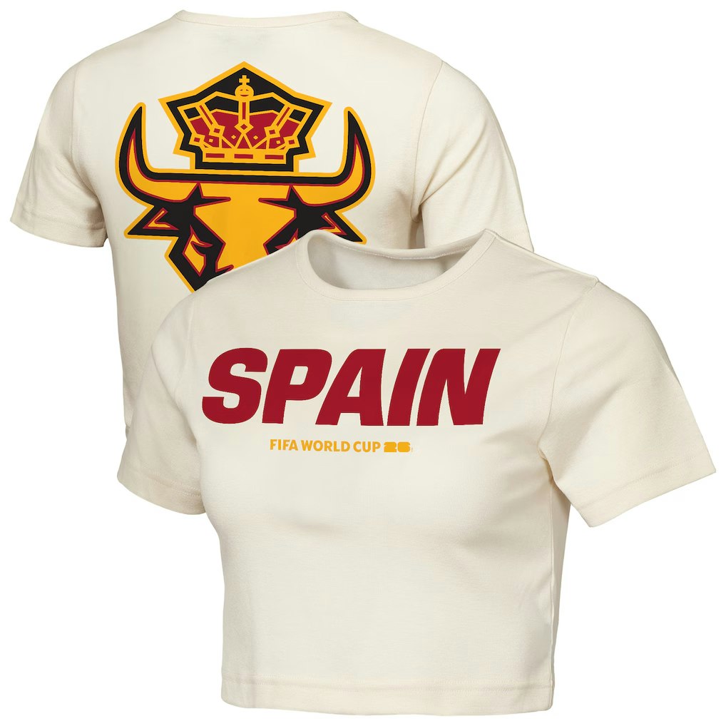 Spain Outerstuff Women's FIFA World Cup 2026 Elote Squad Cropped T-Shirt: $40 Spain Outerstuff Women's FIFA World Cup 2026 Elote Squad Cropped T-Shirt: $40