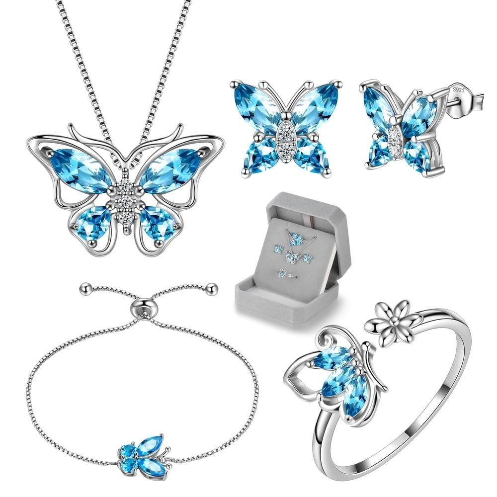 Aquamarine Butterfly Sterling Silver Jewelry Set: $57.48 Aquamarine Butterfly Sterling Silver Jewelry Set: $57.48