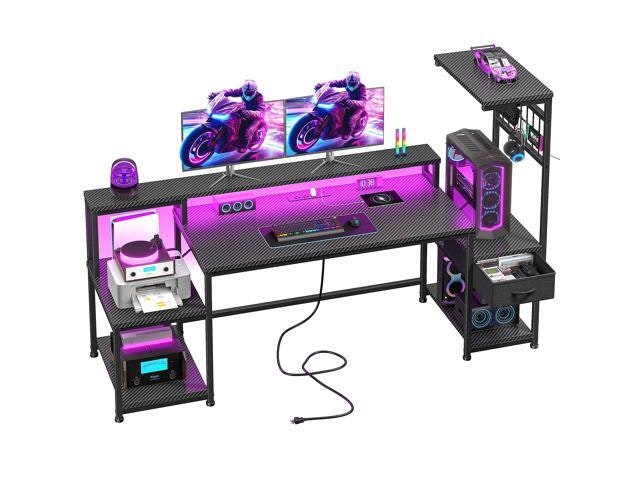 63-Inch Gaming Desk with LED Lights, Drawers, and Monitor Stand: $279.99