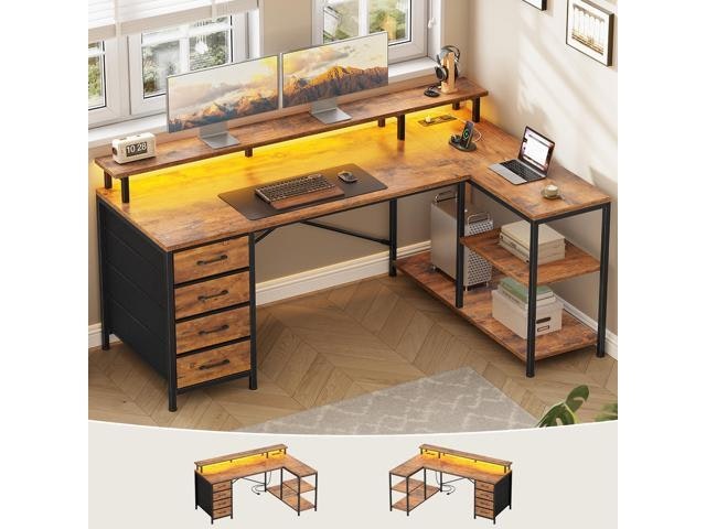 L-Shaped Computer Desk with Drawers and Storage Shelves: $143.99 L-Shaped Computer Desk with Drawers and Storage Shelves: $143.99