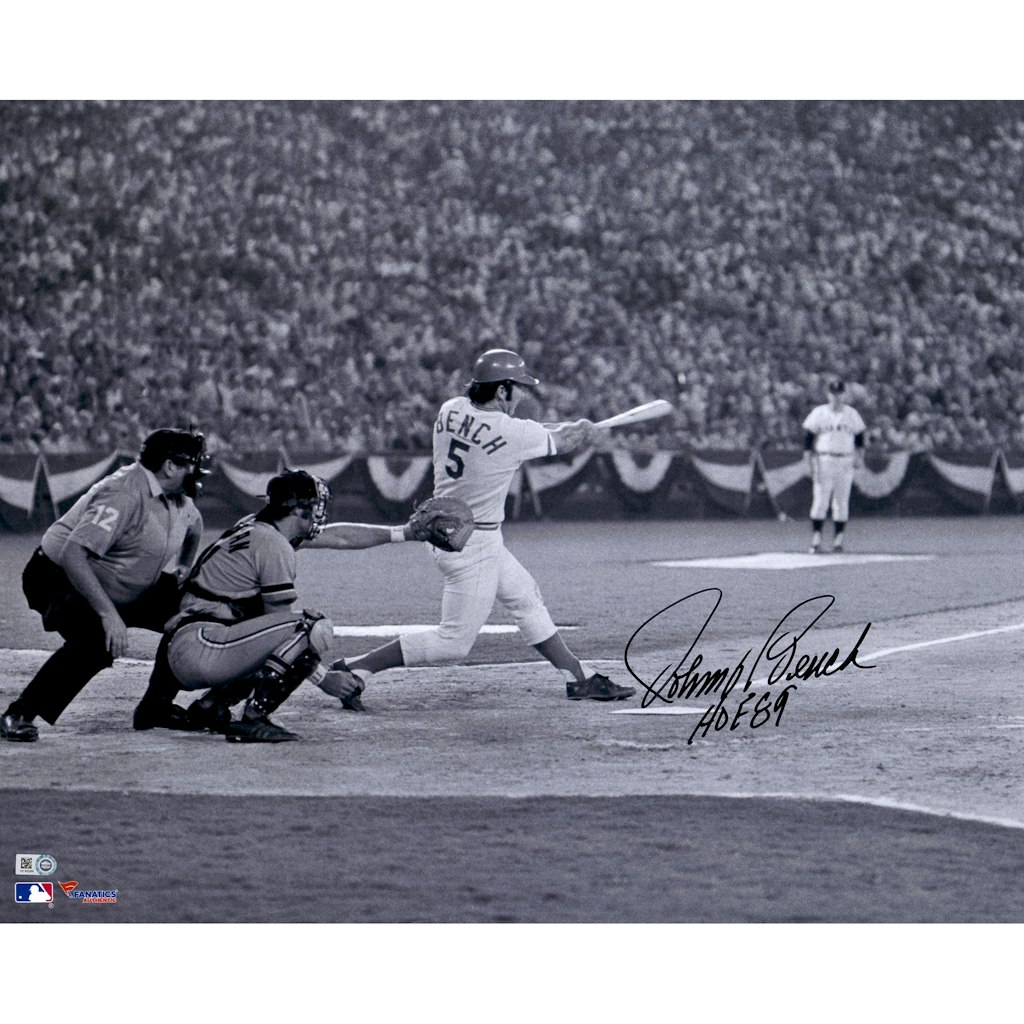 Johnny Bench Autographed 16" x 20" Hitting Photograph: $199.99 Johnny Bench Autographed 16" x 20" Hitting Photograph: $199.99