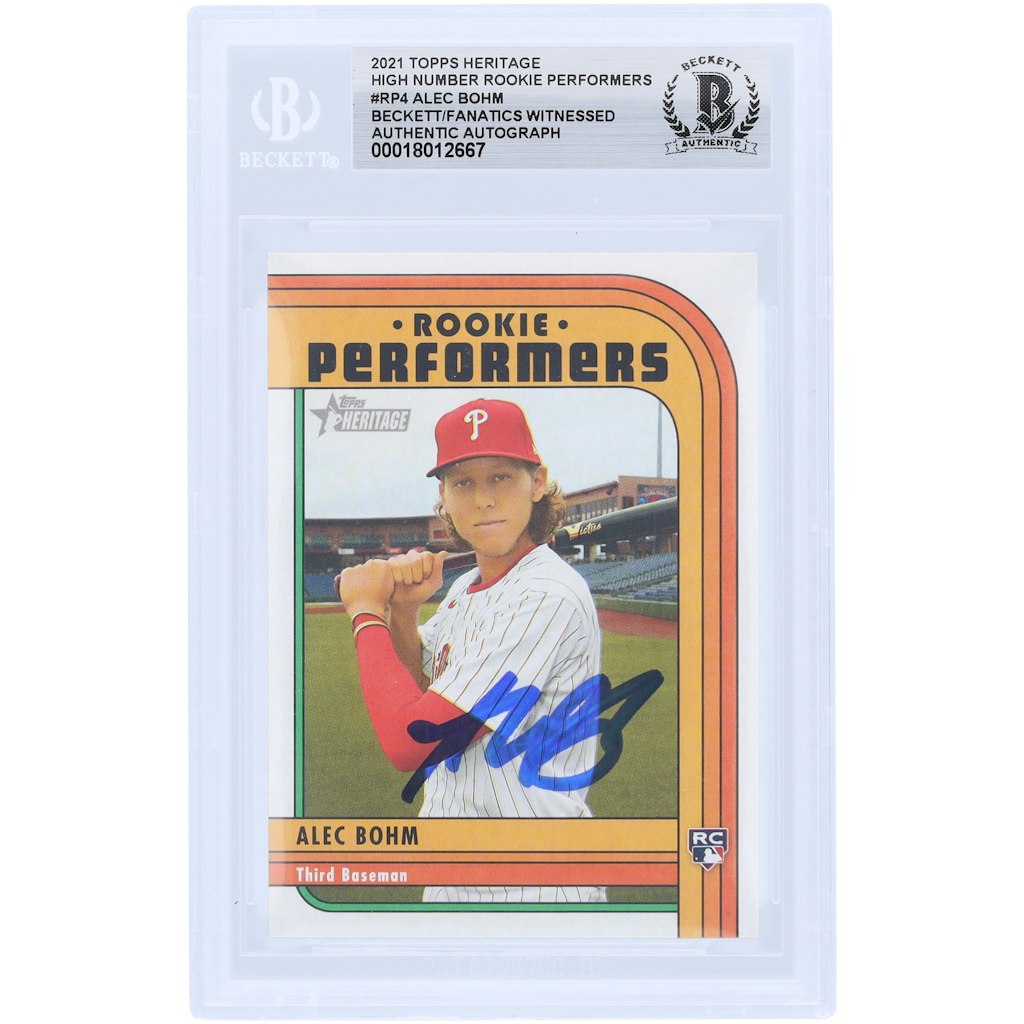 Alec Bohm Philadelphia Phillies Autographed 2021 Topps Heritage Rookie Card: $179.99 Alec Bohm Philadelphia Phillies Autographed 2021 Topps Heritage Rookie Card: $179.99