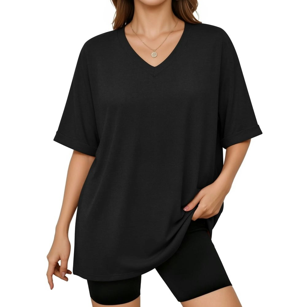 Moyiko Women's Oversized V-Neck T-Shirt: $13.78 Moyiko Women's Oversized V-Neck T-Shirt: $13.78