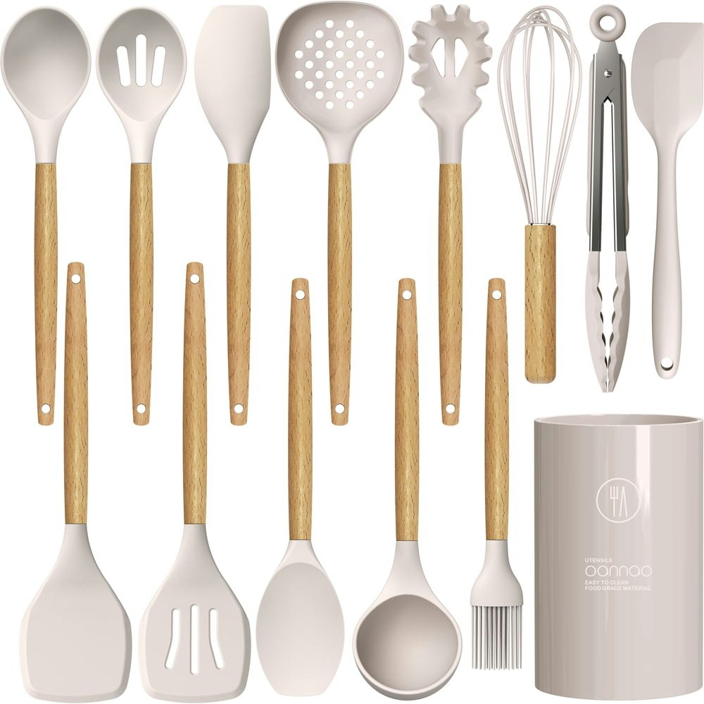 Oannao Silicone Kitchen Utensil Set with Wooden Handles: $21.99 Oannao Silicone Kitchen Utensil Set with Wooden Handles: $21.99