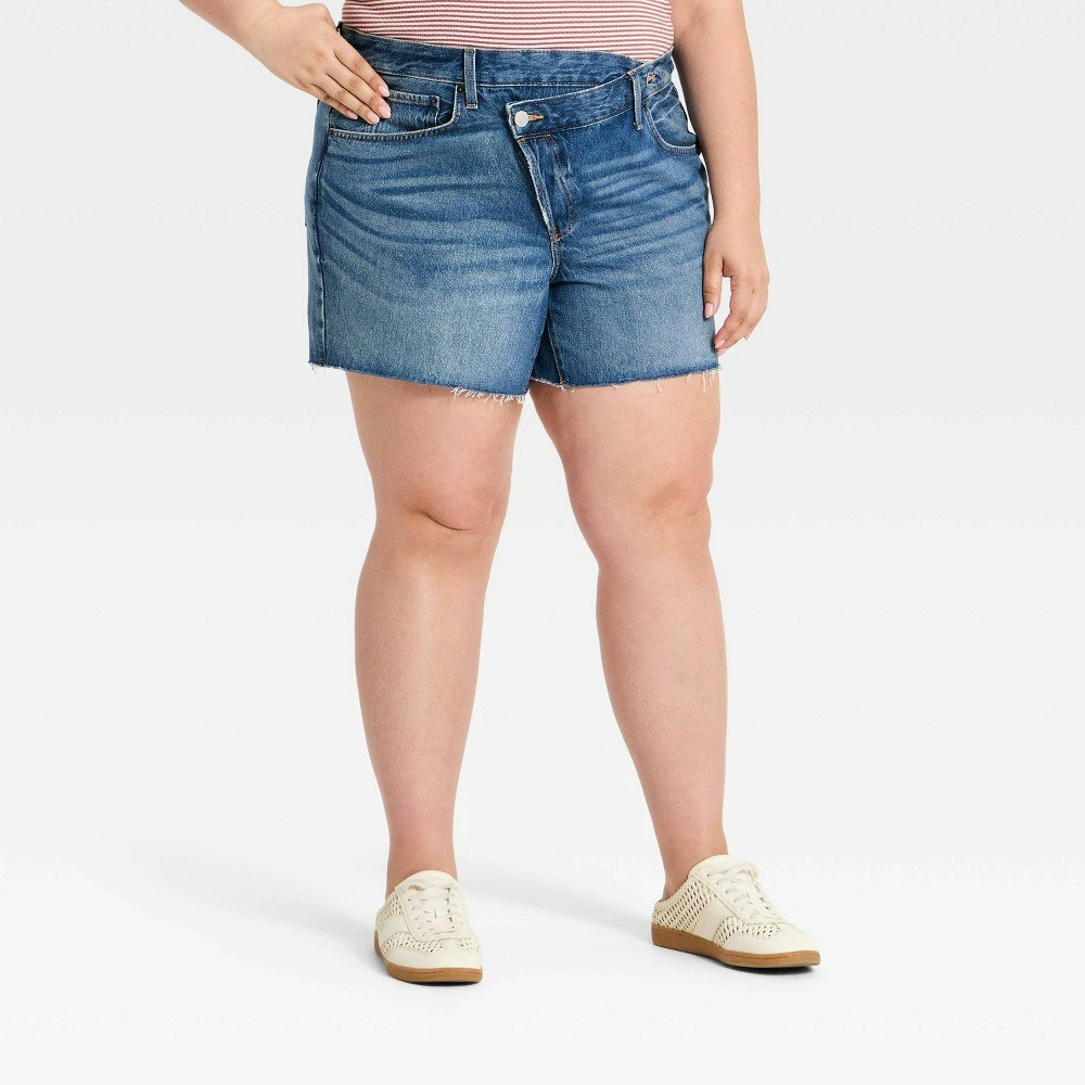 Universal Thread Women's Mid-Rise Crossover Denim Shorts: $30 Universal Thread Women's Mid-Rise Crossover Denim Shorts: $30