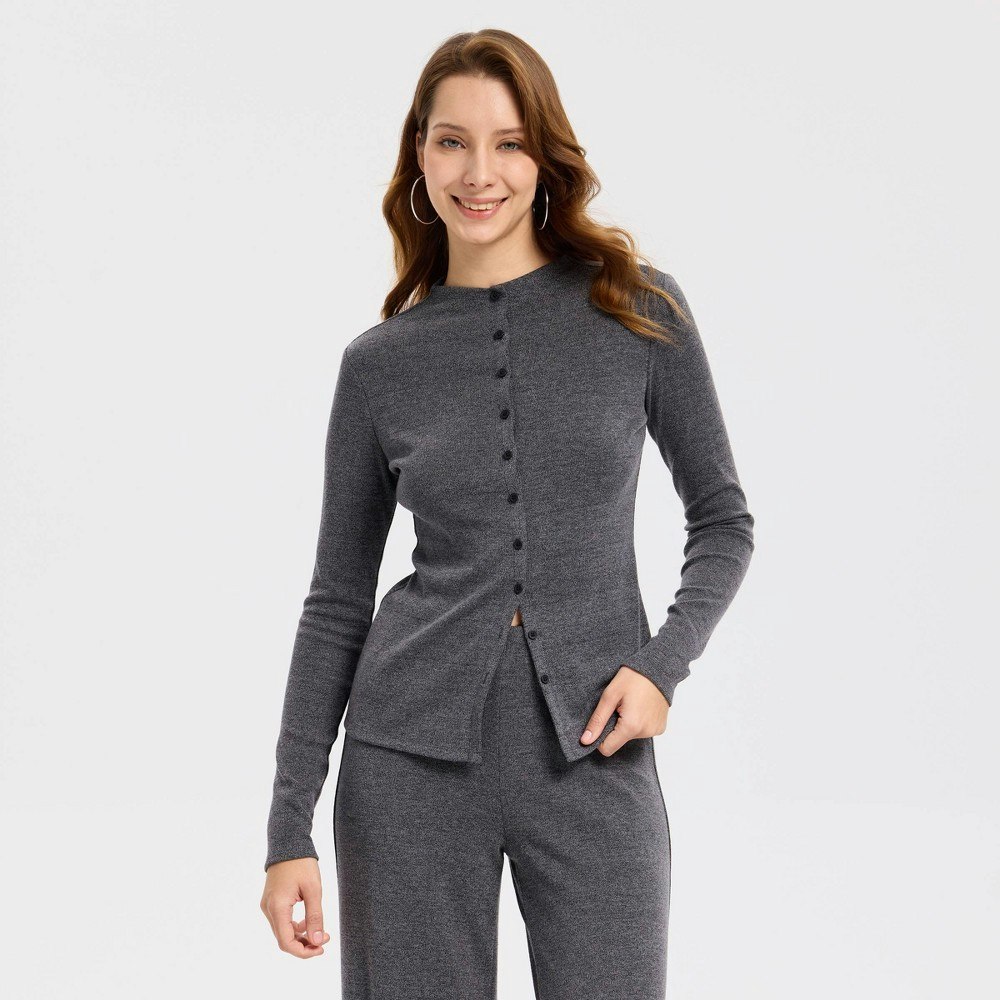 A New Day Women's Rib-Knit High Neck Cardigan Sweater: $36