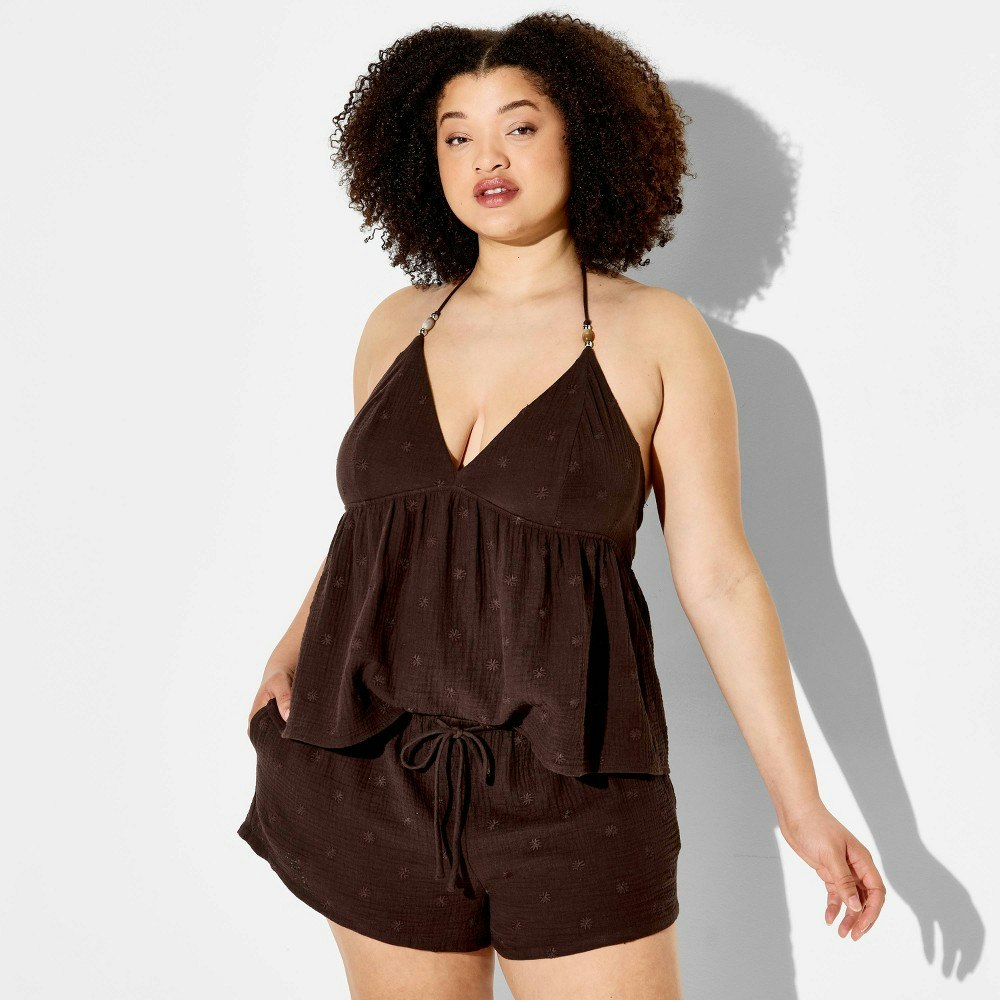 Women's Low-Rise Embroidered Gauze Pull-On Shorts: $20