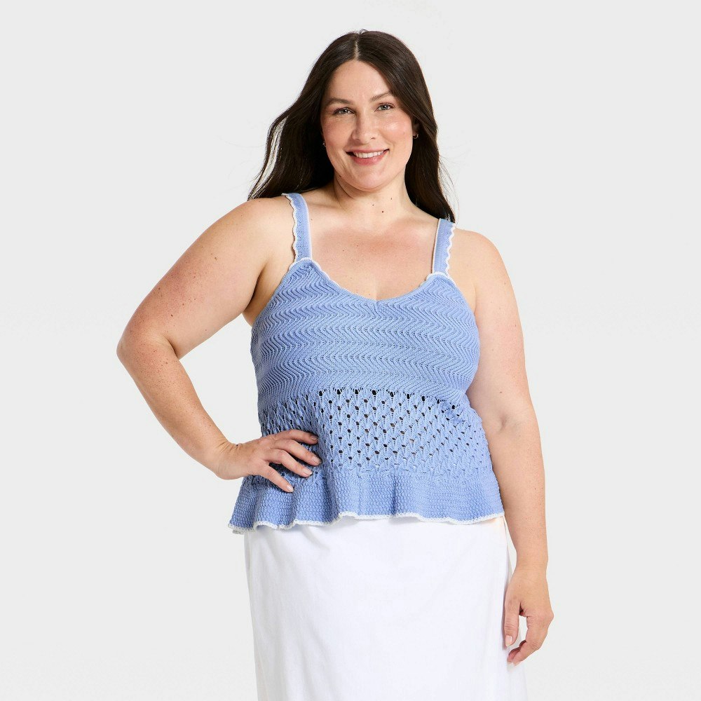 Women's Openwork Scalloped Trim Sweater Tank Top: $25 Women's Openwork Scalloped Trim Sweater Tank Top: $25