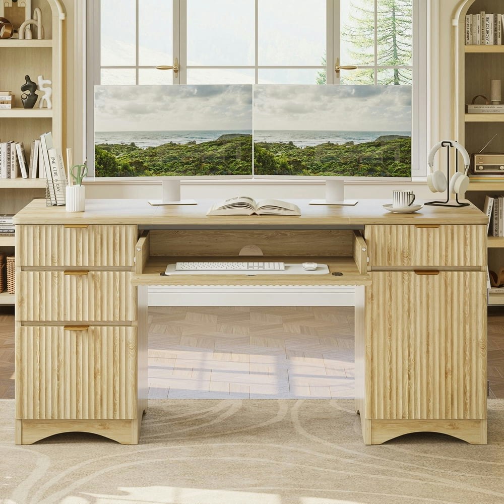Bestier 63-inch Executive Desk with Keyboard Tray and Drawers: $210.82 Bestier 63-inch Executive Desk with Keyboard Tray and Drawers: $210.82