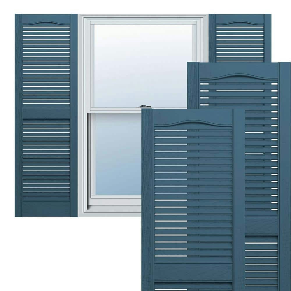 12" x 47" Vinyl Cathedral Top Louvered Shutters Pair: $83.98