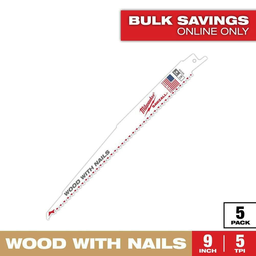 9-Inch 5 TPI Thin Kerf Wood Cutting Reciprocating Saw Blades 5-Pack: $18.47