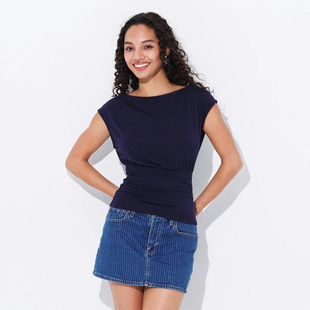 Women's Cap Sleeve Boat Neck Banded Top: $20