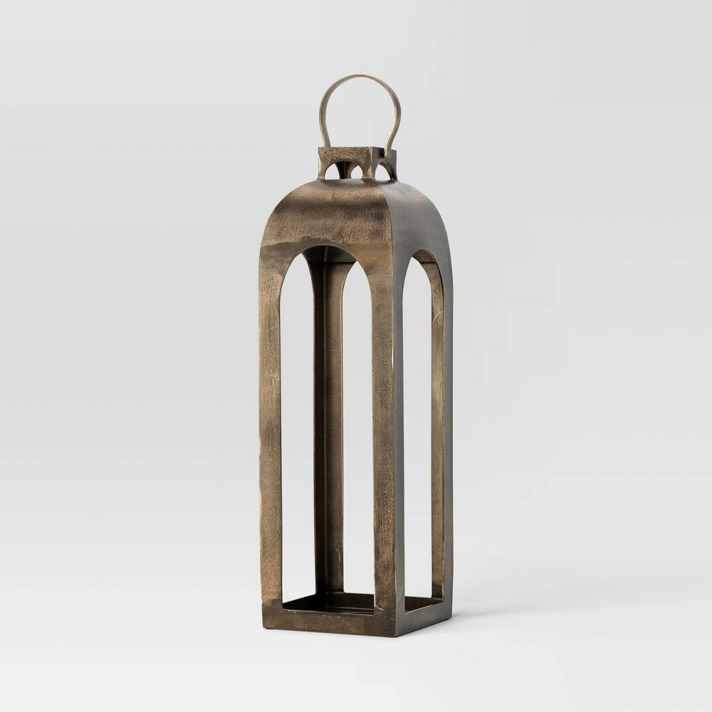 Threshold 29"x9" Cast Aluminum Pillar Candle Lantern: $110 Threshold 29"x9" Cast Aluminum Pillar Candle Lantern: $110
