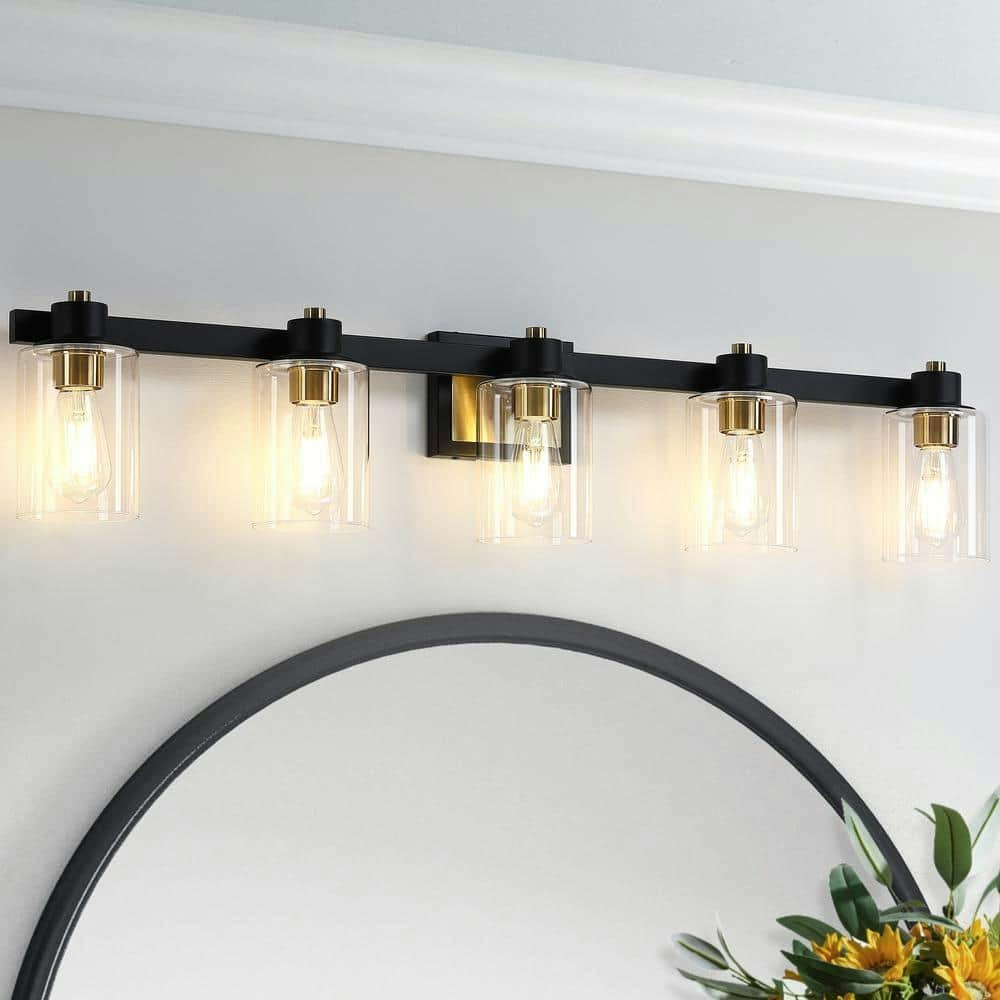 40.5-inch 5-Light Matte Black and Gold Vanity Light: $99.99 40.5-inch 5-Light Matte Black and Gold Vanity Light: $99.99
