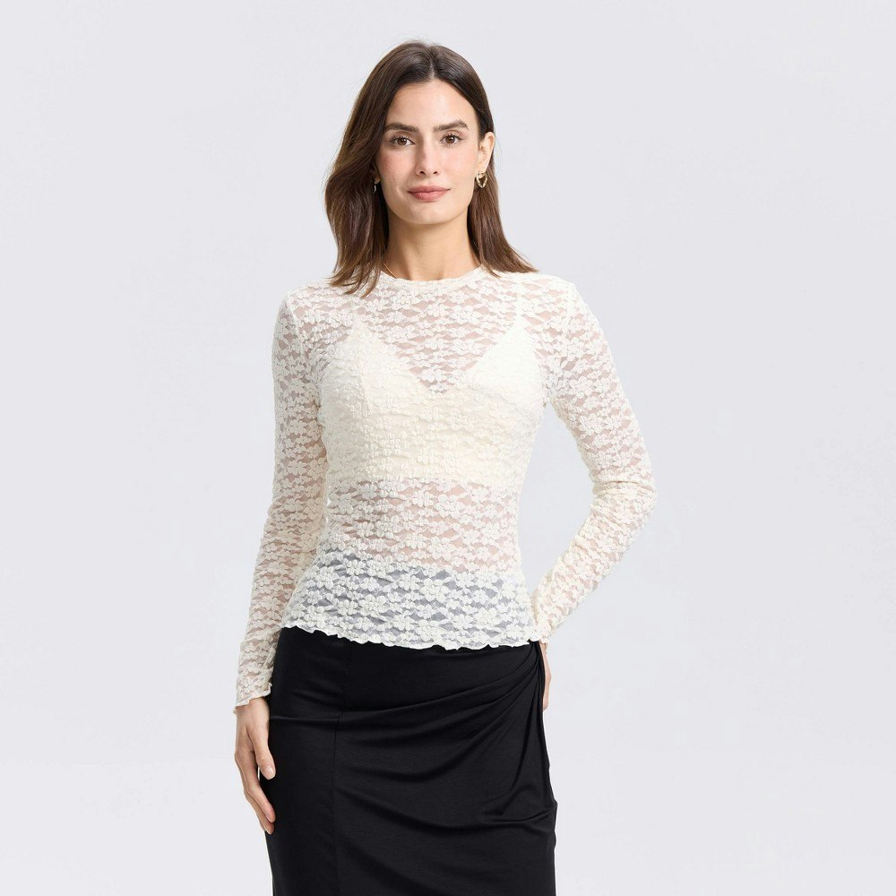 Women's Long Sleeve Lace Knit Top: $22 Women's Long Sleeve Lace Knit Top: $22