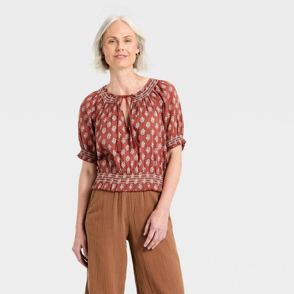 Universal Thread Women's Puff Short Sleeve Embroidered V-Neck Blouse: $28 Universal Thread Women's Puff Short Sleeve Embroidered V-Neck Blouse: $28
