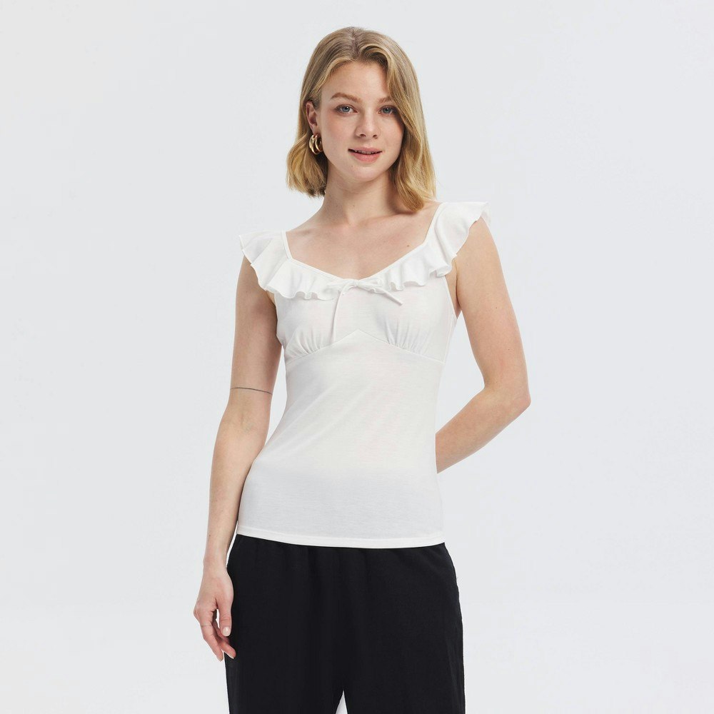 A New Day Women's Ruffle Mini Cap Sleeve Sweetheart Neck Top: $28