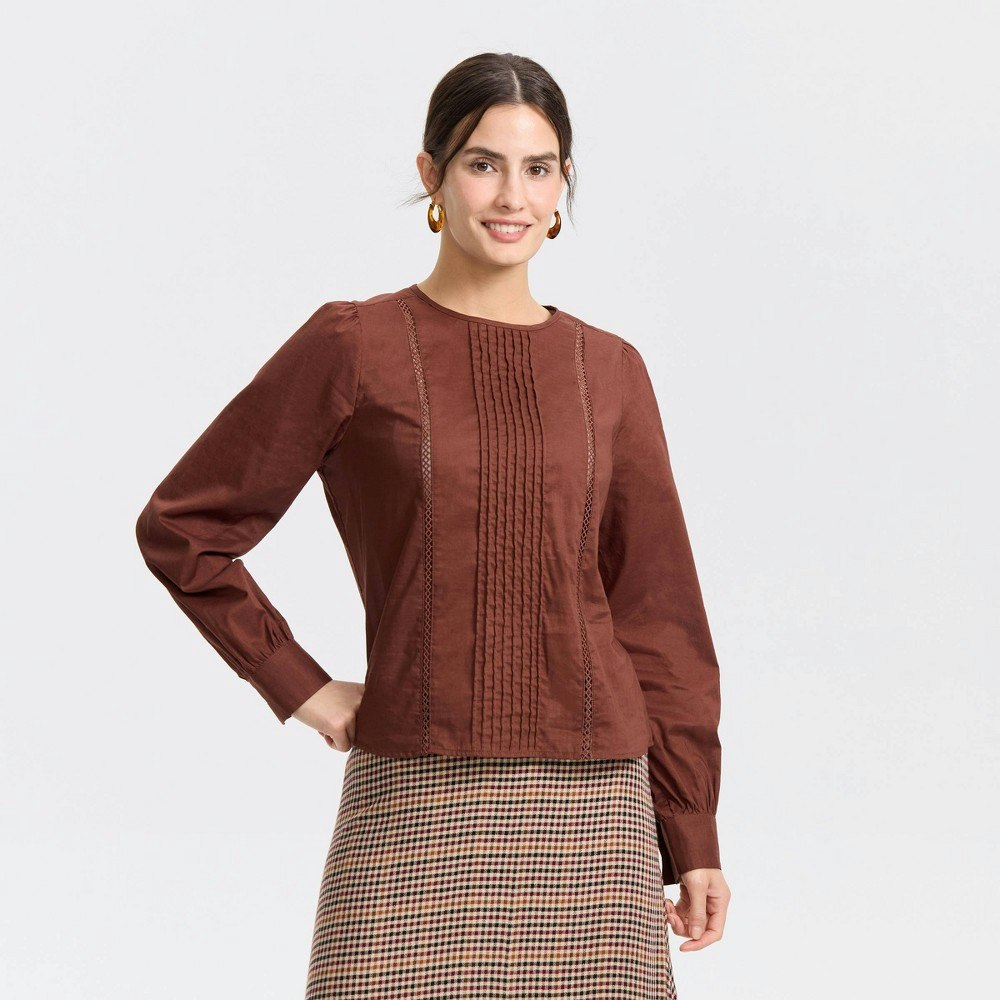 Women's Bishop Long Sleeve Pintuck Blouse: $35 Women's Bishop Long Sleeve Pintuck Blouse: $35